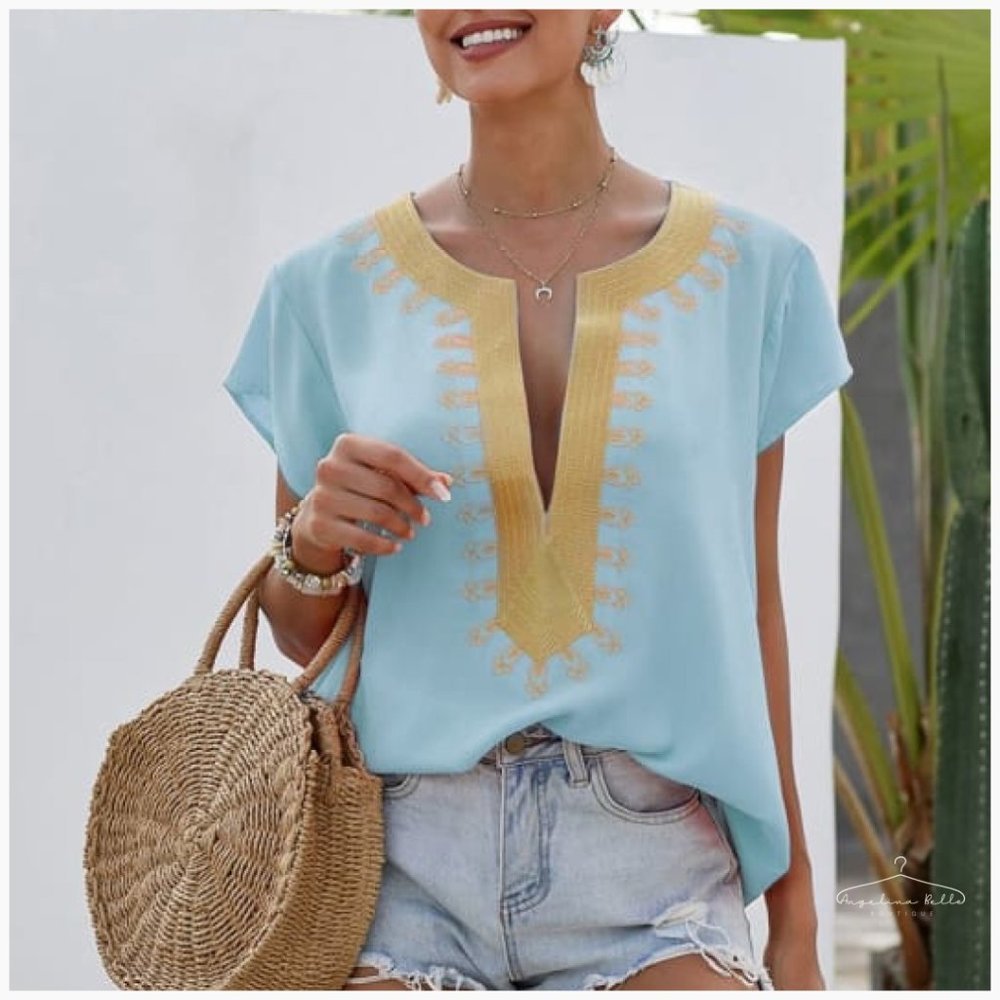 Boho Embroidered Shift Blouse